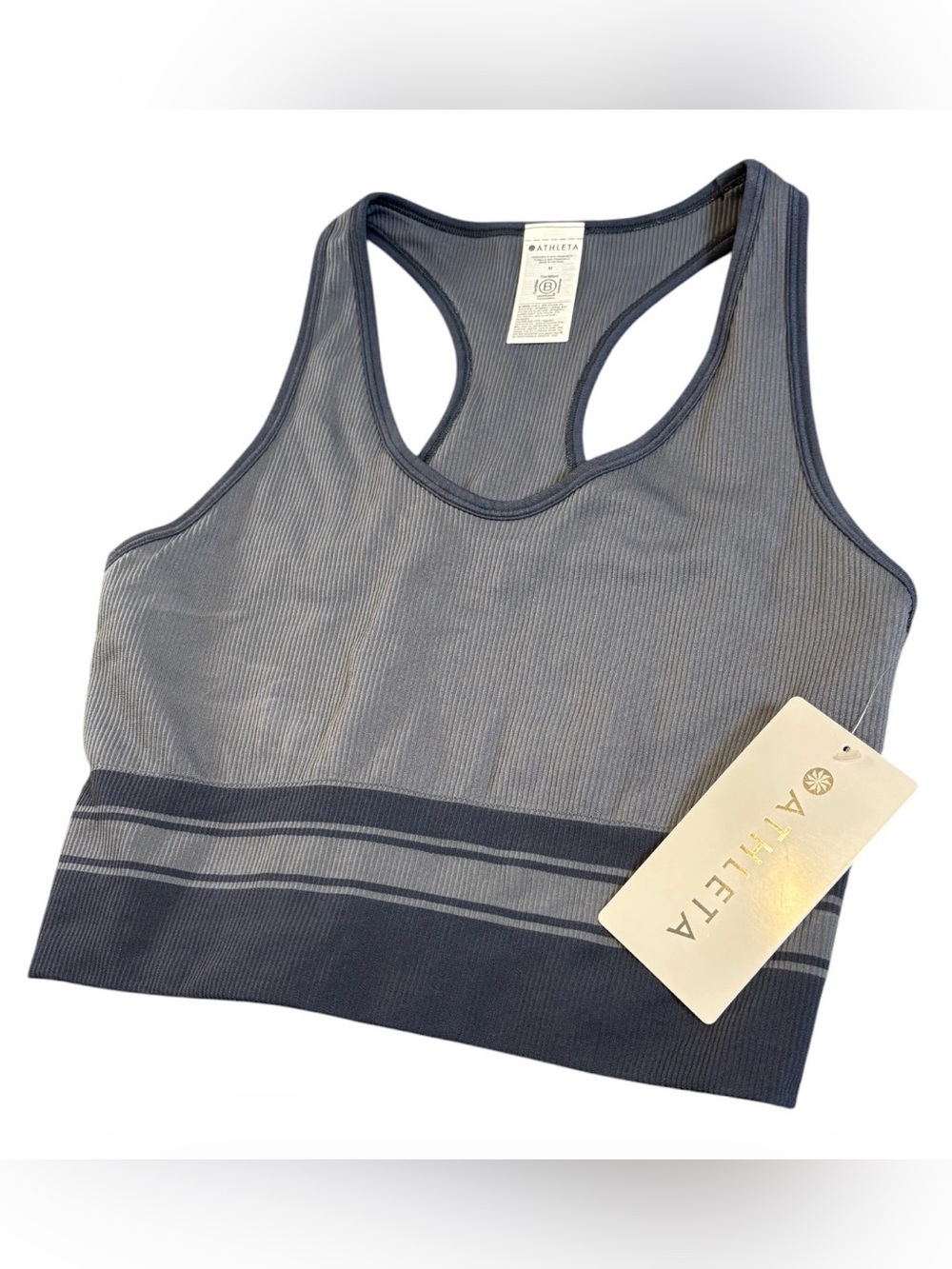 Athleta Recharge Seamless Ribbed Racerback Crop Tank Slate Blue M NWT